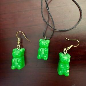 Green Gummy Bear Earrings and Necklace Set